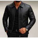 Baselco Premium Slim Fit Fermuarlı Basic Deri Ceket Erkek Suni Deri Konforlu Tasarım XL - Siyah