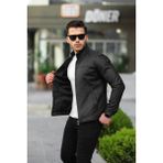 Baselco Premium Süet Ceket Erkek Slim Fit Dik Yaka Suni Deri Özellikli Siyah Karbon - 2XL