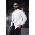 Baselco Slim Fit Bomber Ceket Erkekler İçin Dokulu Kol Detaylı Suni Deri Günlük Kullanım - Beyaz