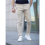 Baselco Slim Fit Chino Keten Pantolon Erkek Normal Bel 4 Cep Krem Pamuk-Elastan Kumaş - 34