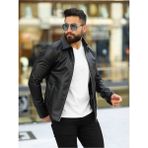 Baselco Slim Fit Erkek Ceket Suni Deri Malzeme ile Polo Yaka Tasarımı M Beden - Siyah