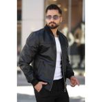 Baselco Slim Fit Erkek Premium Bomber Deri Ceket Suni Deri ile Modern ve Şık Tasarım - Siyah