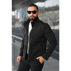 Baselco Su Itici Teknik Kumaş Dik Yaka Astarlı Hafif Ceket Erkek Slim Fit Uzun Kol Siyah Casual Stil