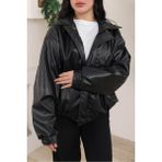 Baselco Yeni Sezon Kadın Baharlık Bomber Balon Kol Oversize Deri Ceket - XL