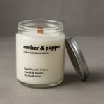 Basement : Amber & Pepper : Cam Kavanozda Kokulu %100 Soya Mum (Amber, Karabiber, Tonka, Sedir) - 1 Adet