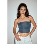 Bases Dalgıç Kumaş Crop Straplez Bluz