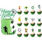 Basetousual 25'li paket futbol cupcake tepe süsü, futbol, futbol dekorasyonu, doğum günü, çocuk, pasta dekorasyonu, futbol yenilebilir, Happy Birthday Cupcake Toppers for Football Sports Party Children's Birthday