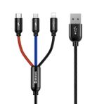 Baseus 3 in 1, Lightning için Şarj & Data Aktarım, Micro USB & USB-C için Şarj Kablosu, 0.3 Metre, Siyah