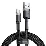 Baseus Cafule Serisi, Şarj & Data Aktarım Kablosu, Gri - Siyah, 2 m, 2 A, USB Type A &USB Type C