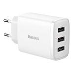 Baseus CCXJ020102 Kompakt 3 USB Portlu 17W Beyaz Hızlı Şarj Başlığı Adaptörü