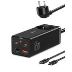 Baseus Hızlı Şarj Adaptörü 65W, GaN III Type C Şarj Aleti PD Çoklu Şarj Cihazı, 1 AC Çıkışı+2 USB-C+2USB-A için iPhone 14/13 Pro Max, MacBook iPad Pro/Air, Galaxy S22/S21, Steam Deck