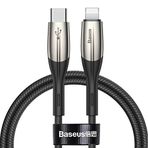 Baseus Horizontal, Şarj & Data Aktarım Kablosu, Siyah, 1 m, 18 W, USB Type C & Lightning Kablo, Sinyal Işıklı Kablo, Flash/Hızlı Şarj