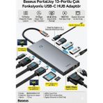 Baseus PortalJoy 13-In-1 USB-C Hub, 4K@60Hz 3 Monitör Desteği, HDMI DP VGA, 100W PD Şarj, Gigabit Ethernet Usb-C Hub Docking Station USB Çoklayıcı - PortalJoy 13in1
