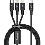 Baseus Rapid 3 İn 1 Hızlı Şarj Type-C to C+L+C PD 20W 1.5 m Siyah Kablosu