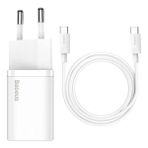 Baseus Super Si 1c 25w Hızlı Şarj Adaptörü + 3a Type-c To Type-c 1m Şarj Kablosu Beyaz