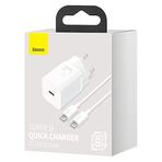 Baseus Super Si PD 25W Type-C to Type-C Beyaz Kablo Duvar Şarj Seti