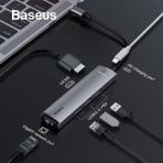 Baseus USB Type C 6in1 HDMI 3x USB 3.0 RJ45 Çoğaltıcı ADAPTÖR-(5775) - Gri