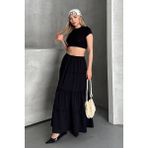 Basic Astarlı Pileli Kadın Uzun Etek - Siyah - 40