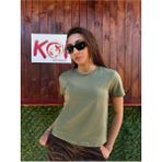 Basic Baskısız Düz Model / Kadın Haki Renk T-Shirt