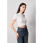 Basic Bisiklet Yaka Crop Tişört - Beyaz - M