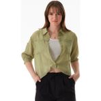 Basic Body Detaylı Çift Cepli Crop Gömlek - Su Yeşili - XL