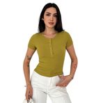 Basic Düğmeli Ribana Bluz – Brown Henley, yeşil, s