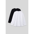 Basic O Yaka Büyük Beden 2li Paket Siyah - Beyaz Erkek T-Shirt - 88107 - 5XL
