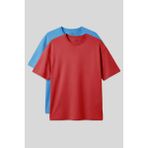 Basic Oversize O Yaka 2li Paket Fiesta-Petrol Mavi Erkek T-Shirt - 88377