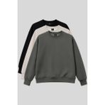 Basic Oversıze O Yaka 3lü Paket Siyah-Haki- Bej Kadın Sweatshirt - 97053
