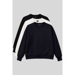 Basic Oversıze O Yaka 3lü Paket Siyah-Lacivert- Ekru Kadın Sweatshirt - 97053