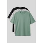 Basic Oversize O Yaka 3lü Paket Siyah-Taş-Açık Yeşil Erkek T-Shirt - 88377