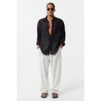 Basic Oversize Uzun Kollu Keten Gömlek Siyah