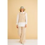 Basic Park Lambade Düğme Detaylı Bol Paça Keten Camel Tunik Pantolon Takım - 40