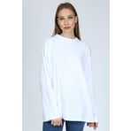 BASICA Clasy Kadın Beyaz Uzun Kollu Bisiklet Yaka Basic Oversize Sweatshirt