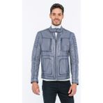 Basics & More Erkek Biker Gri Hakiki Kuzu Deri Ceket - B3455 - 3XL