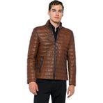 Basics & More Erkek Dik Yaka Deri Ceket - UZ01 - Kestane - XL