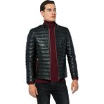 Basics & More Erkek Dik Yaka Deri Ceket - UZ01 - Siyah - 3XL