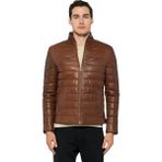 Basics & More Erkek Şişme Deri Ceket - 8488 - Kestane - 3XL