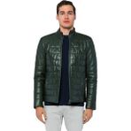 Basics & More Erkek Şişme Deri Ceket - 8488 - Koyu Yeşil - 2XL
