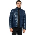 Basics & More Erkek Şişme Hakiki Deri Ceket - 8488 - 2XL - Koyu Mavi