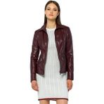 Basics & More Kadın Deri Ceket - Maya - Bordo - L