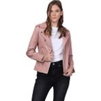 Basics & More Kadın Motorcu Deri Ceket BM02 - 2XL - Pembe