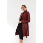 Basics&More B3034 Kuşaklı Düğmeli Bordo Kadın Deri Ceket