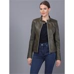 Basics&More Bayan Haki Deri Ceket Haki 2XL