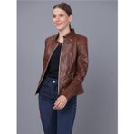 Basics&More Bayan Kestane Deri Ceket Kestane 2XL