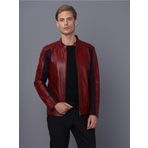 Basics&More Erkek Bordo Deri Ceket Bordo S
