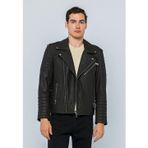 Basics&More Erkek Motorcu Hakiki Deri Ceket - 6735 Kahverengi - Tafta 3XL