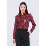 Basics&More Kadın Deri Gömlek Bordo 2XL