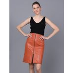 Basics&More Kadın Hakiki Deri Etek Turuncu XL