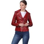 Basics&more Kadın Motorcu Deri Ceket BM02 - XL - Kırmızı